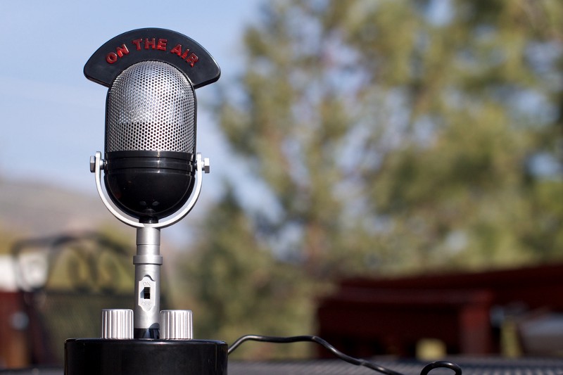 A radio mic on an outside table